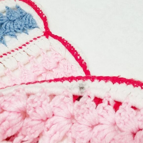 VINTAGE 1970s King Size Pastel Blue Pink Crochet Striped Afghan Comforter - Picture 7 of 7